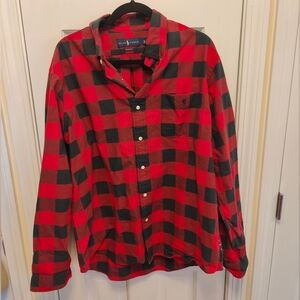 Polo by Ralph Lauren Men's Bold Red and Black Plaid Shirt XL